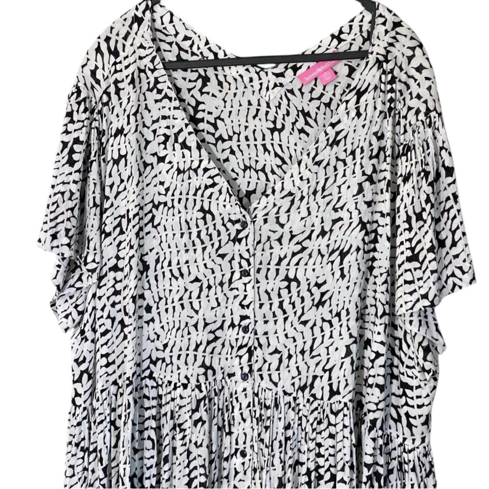 Woman Within Babydoll Dress Button Front 2X Black White Flowy Beachy Vacation - Picture 3 of 10